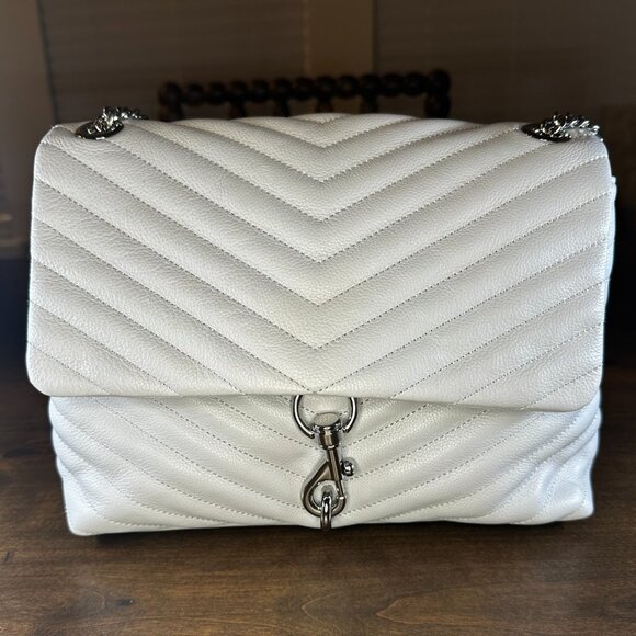 Share Rebecca Minkoff Edie Grey Quilted Leather Flap Shoulder Bag with Silver Ha - Picture 2 of 15